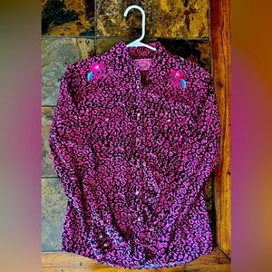 COWGIRL Hardware Pearl Snap Pink & Black Cheetah Print Long Sleeve Shirt